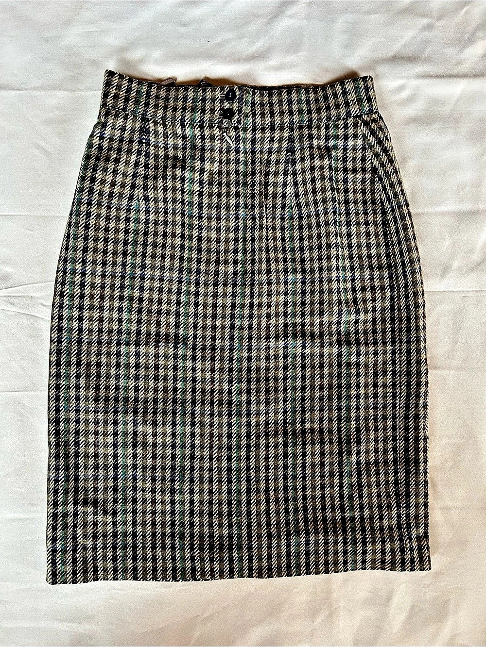 Escada Laman Plaid Wool Midi Skirt in Brown & Blue Size 4 NWT